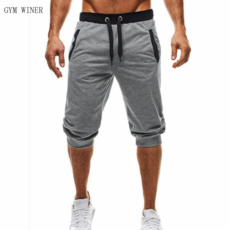 Summer men Leisure Men Knee Length Shorts Color Patchwork Joggers Short Sweatpants Trousers Men Bermuda Shorts masculina roupa - Цвет: 1  gray