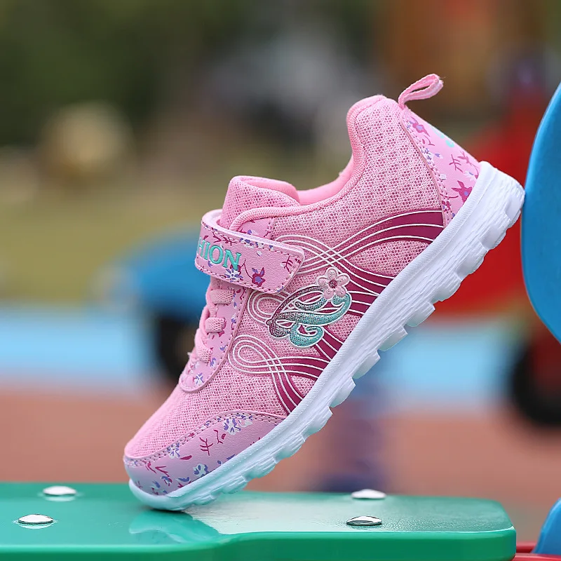 2017 New Casual Mesh Kid Sport Shoes For Girls MD Sole Floral Prints