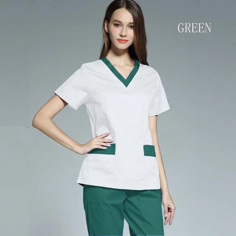 [TOP] Women's Fashion Scrubs Top V Neck Contrasting Color  Nurse Scrub  Nursing Uniform Tops