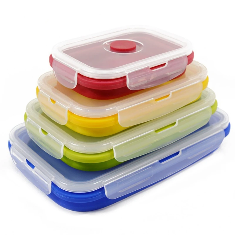 

Foldable Silicone Lunch Box Kitchen Food Storage Container Microwave Fruit Tableware Home Portable Outdoor Organizer For Food