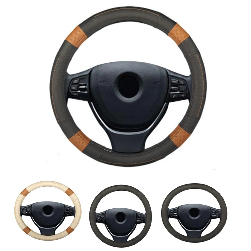 

Genuine Cowhide Car Steering-wheel Cover 38CM Car-styling Sport Auto Steering Wheel Covers Anti-Slip Automotive Accessories