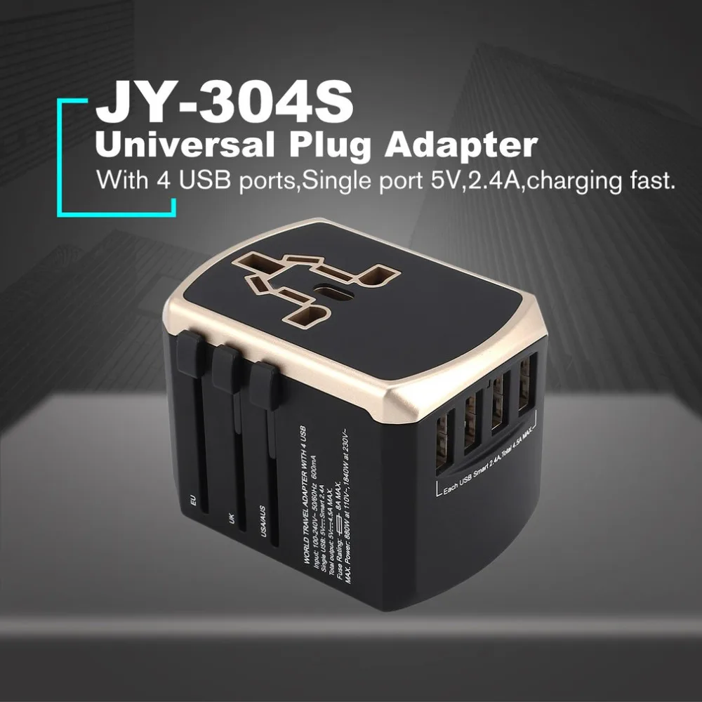 

Universal International World Travel Adapter Power Plug Wall AC Socket Charger Portable Outlet 4 USB AU EU US UK All-in-one
