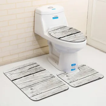 

3 pieces/Set Wood Round Pattern Bath Mat Flannel Contour Rug Lid Toilet Cover Carpet Bathroom Set
