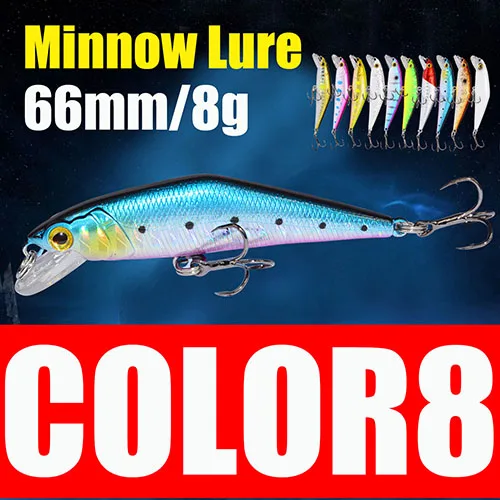 Afishlure 66 мм/8 г Гольян приманки тонущие жесткие приманки Iscas искусственные Pesca Leurre Dur Peche приманка для рыбалки ABS жесткая приманка D-Minnow - Цвет: Color8