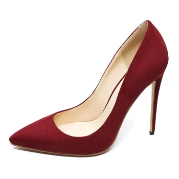 

Pointed Toe Suede Leather Ladies Shoes Women Pumps 8.5CM High Heels Woman Party Wedding Dress Formal Shoes Wine Red C003C