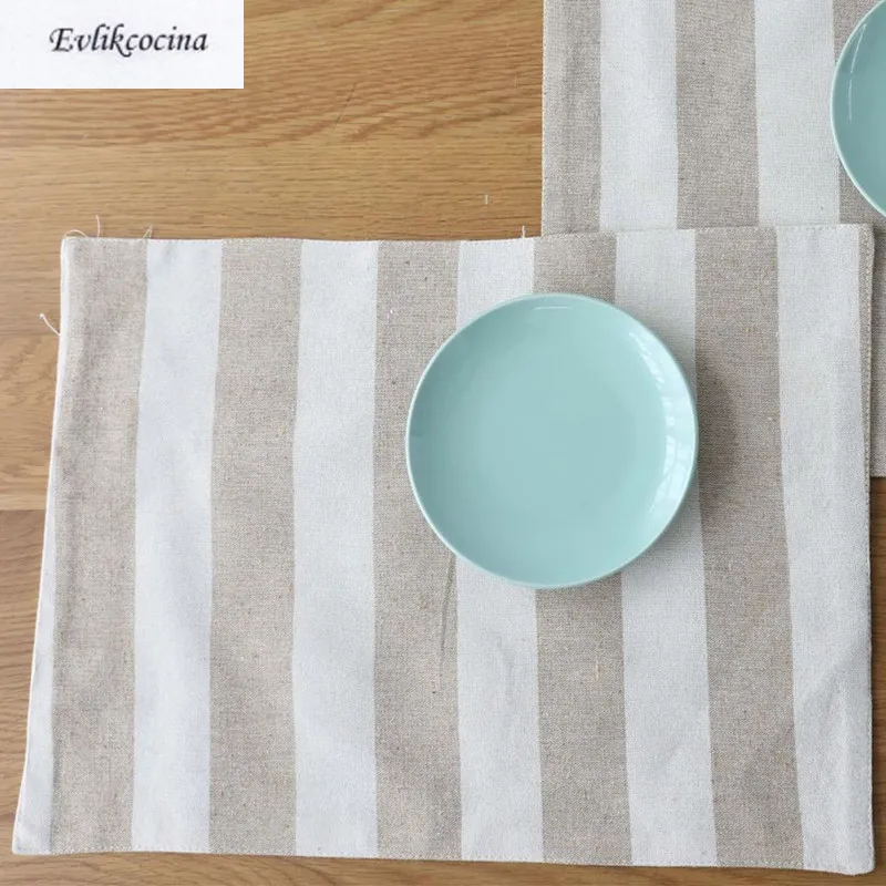 Free Shipping Big Wide Stripes Placemat Kitchen Accessories Cotton Flax