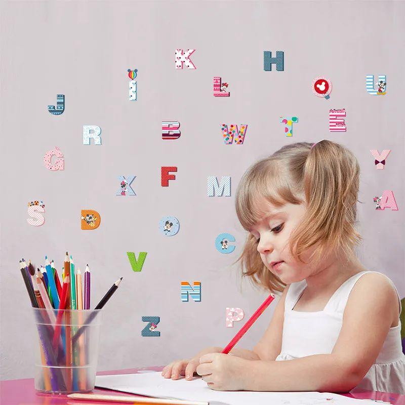 Cartoon Mickey Minnie Colorful 26 Letters Alphabet Wall Stickers For Kids Rooms Decor Children Wall Decals Art Gift Mural Poster Cartoon Mickey Minnie Colorful 26 Letters Alphabet Wall Stickers For Kids Rooms Decor Children Wall Decals Art Gift Mural Poster