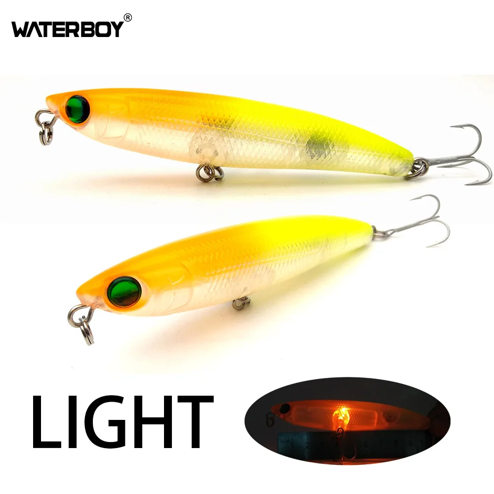 WATERBOY 11cm 20g Flashing LED Light Pencil Fishing Lure Treble Hook Electronic Luminous Fish Lamp Bait Stickbait Factory Price - Цвет: Yellow