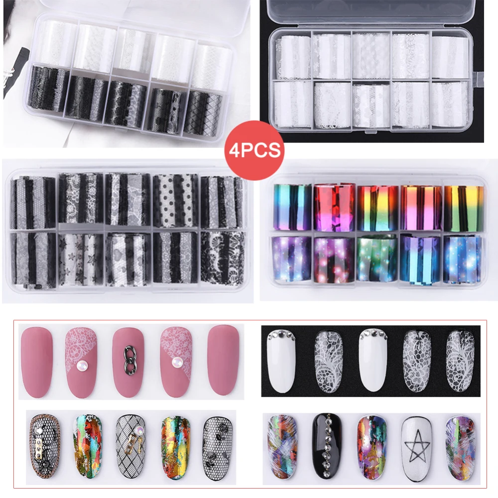 

New 40 Rolls Glitter Nail Transfer Sticke Charm Metal Color Starry Paper Transfer Foil Wraps Adhesive Decals Nail Art J11