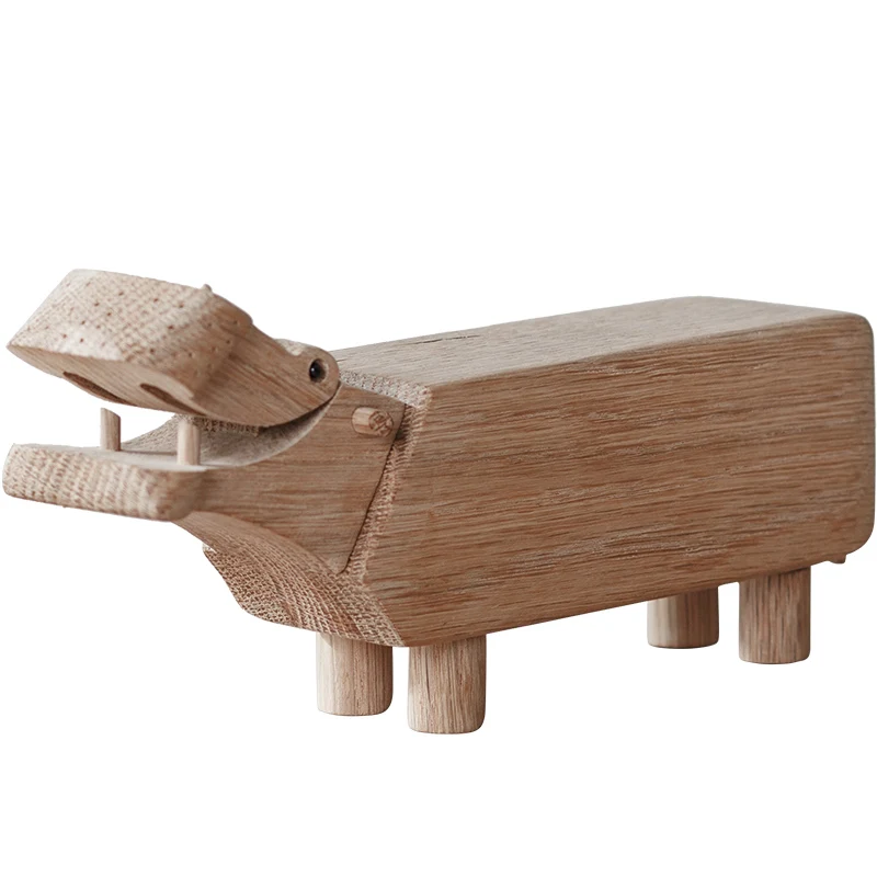 

European Style Wood Hippopotamus Danish Creative Office Desktop Solid Wooden toy Animal Decoration Home Gifts Crafts