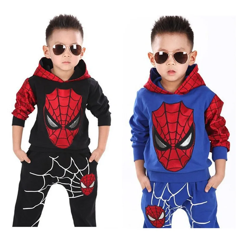 

2Pcs Boy Clothes Set Long Sleeve Spider Printed Clothes For Children Hooded Coat+Pant 2017 Autumn Boys Clothing Outfits Outwears