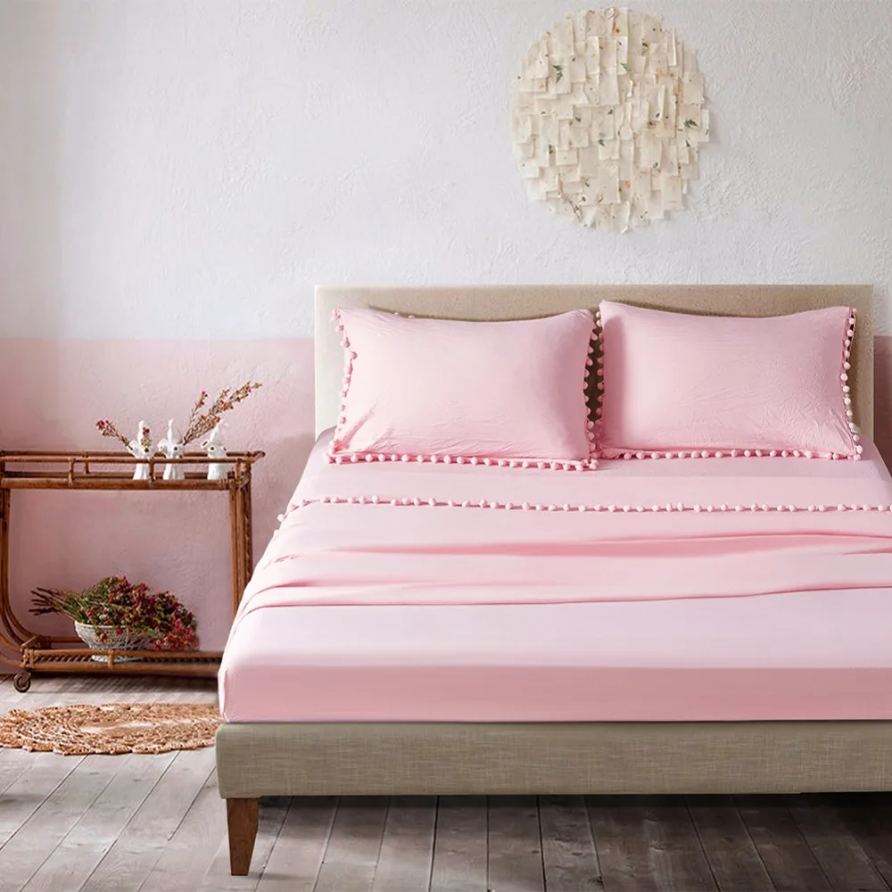 

KISS QUEEN Washed bed fitted sheet set brushed microfiber fabric fitted sheet bed sheet pillowcases for home hotel bedding