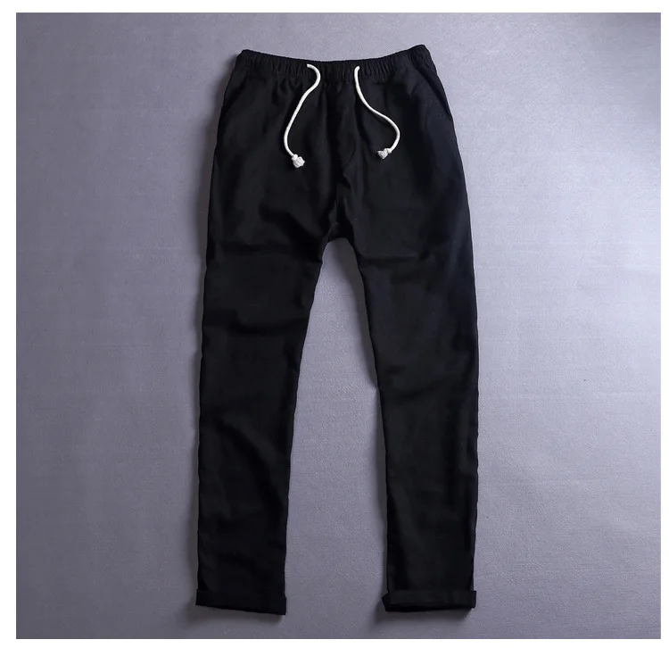 BOO лен досуг брюки мужские свободные в талии хлопок и лен брюки весна эластичный пояс