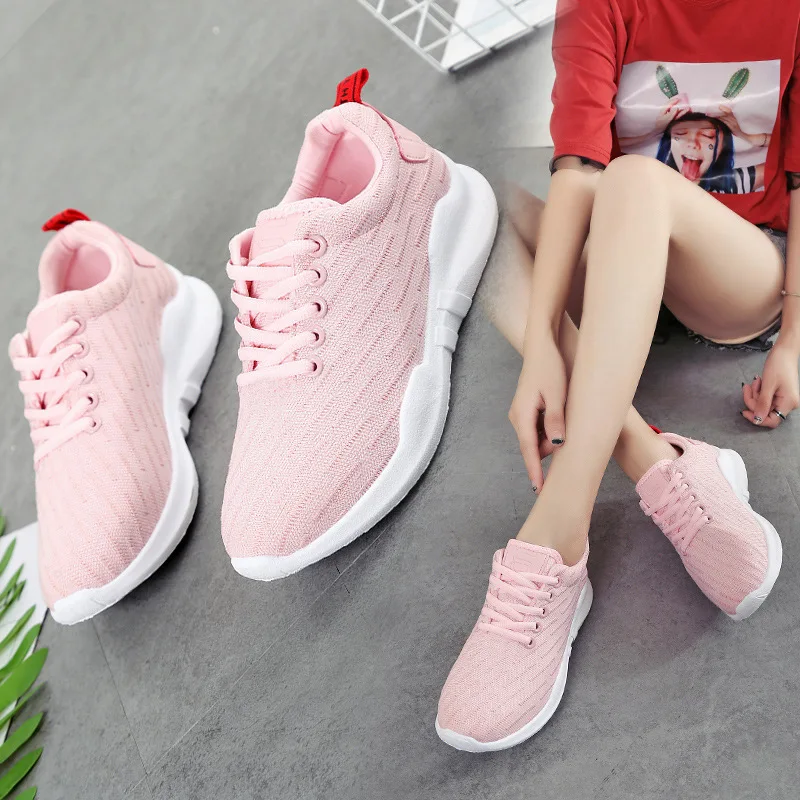 

new Korean version of breathable knitted sports shoes ladies casual student running shoes platform shoes with thick soles