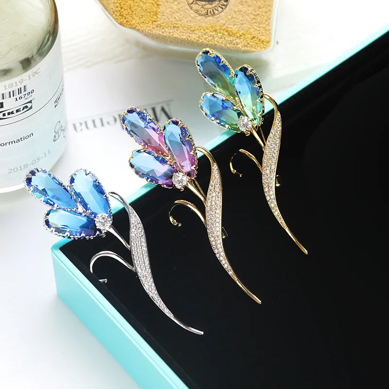 Модный кристалл кубического циркония цвет турмалин цветы Брошь булавка, кулон для женщин ювелирные аксессуары подарок XZ00057