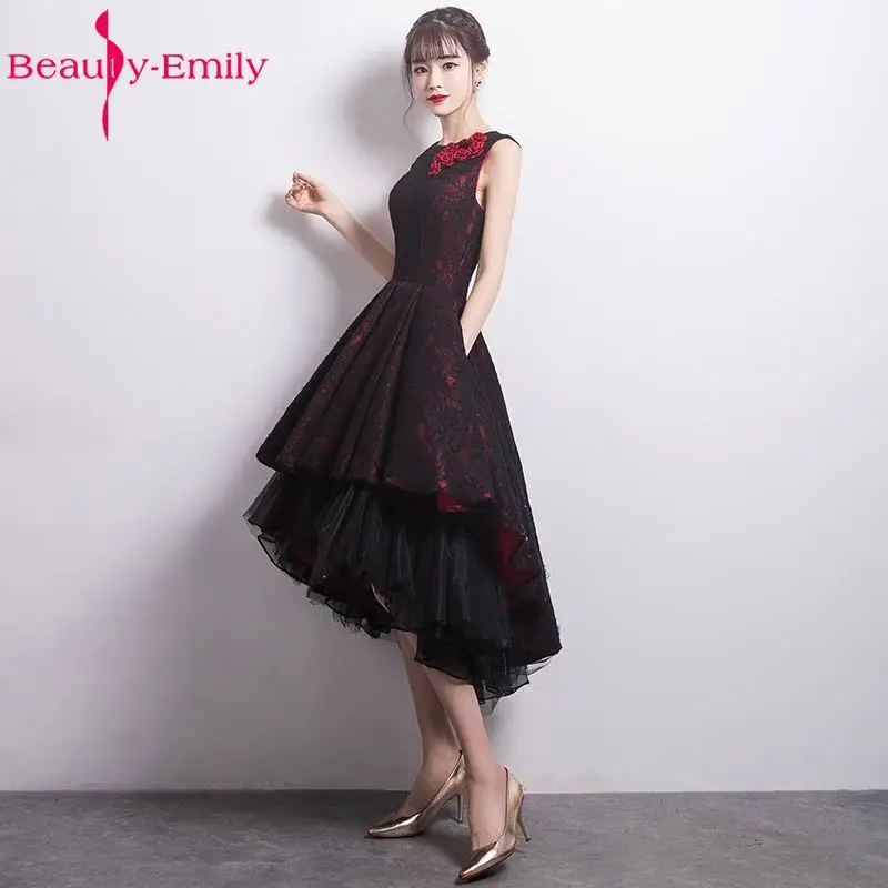 Beauty Emily Elegant Asymmetrical Black Red Evening Dresses 2019 Formal Prom Dresses Backless vestido de noite Party Dresses Beauty Emily Elegant Asymmetrical Black Red Evening Dresses 2019 Formal Prom Dresses Backless vestido de noite Party Dresses