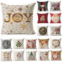 1Pcs 4343cm Christmas Tree Snowman Pattern Cotton Linen Throw Pillow Cushion Cover Car Home