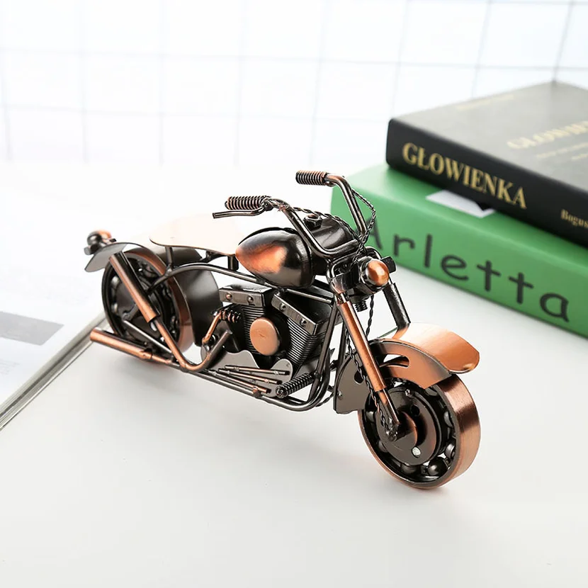 

26cm(10.2") Motorcycle Model Retro Motor Figurine Metal Decoration Handmade Iron Motorbike Prop Vintage Home Decor Kid Toy 2019