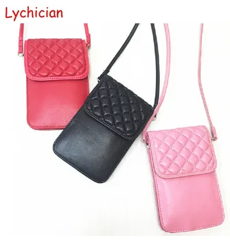 

Vintage Women Girls Diamond Lattice cell phone Handbags sheep skin geniune leather Ladies feminina Shoulder Bags mini Clutch