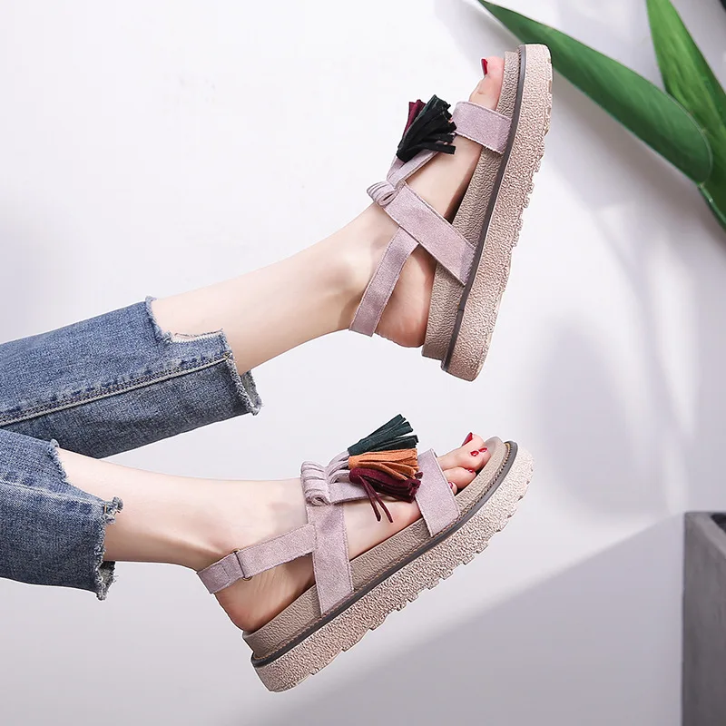 

2019 Summer Gladiator Open Toe Ankle Wrap Medium Heel Platform Sandals Slip On Flip Flops Casual Safety Women sandals