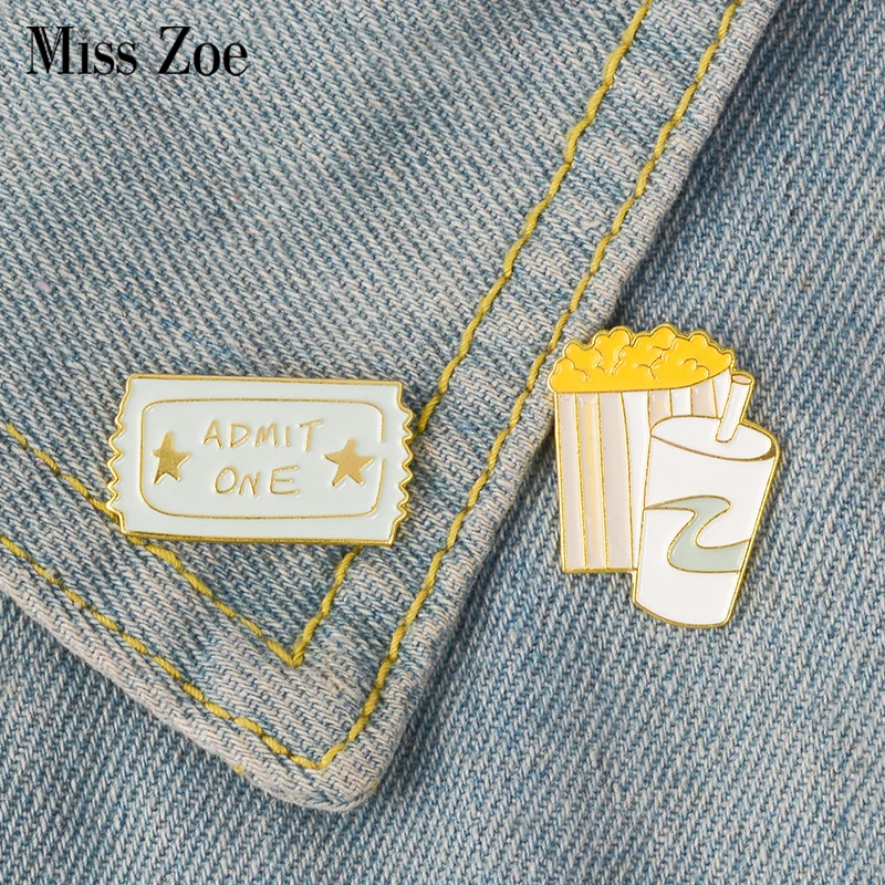 

Movie Ticket Popcorn Cola Enamel Pin ADMIT ONE Badge brooch Lapel pin Denim Shirt bag Collar Fun Jewelry Gift for Friends