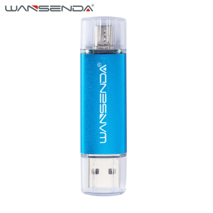 WANSENDA OTG 2 в 1 USB флеш-накопитель USB2.0& Micro USB флеш-накопитель 16 ГБ 32 ГБ 64 ГБ 128 ГБ 256 ГБ флеш-накопители Dual Cle USB карта памяти - Цвет: Синий