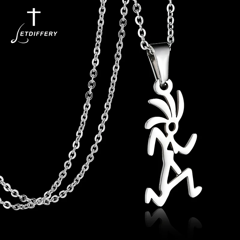 Letdiffery Gold Color Running Man Necklace Stainless Steel Charm Chain