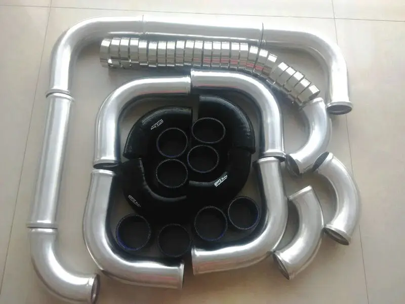 

For 2"inch/51mm Aluminum Universal Intercooler Turbo Pipe Piping Black hose 12pcs T-Clamp kits High Performance