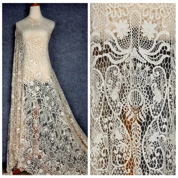

120cm by yard Free shipping ivory cotton embroidery water soluble lace fabrics handmade Garment lace fabric