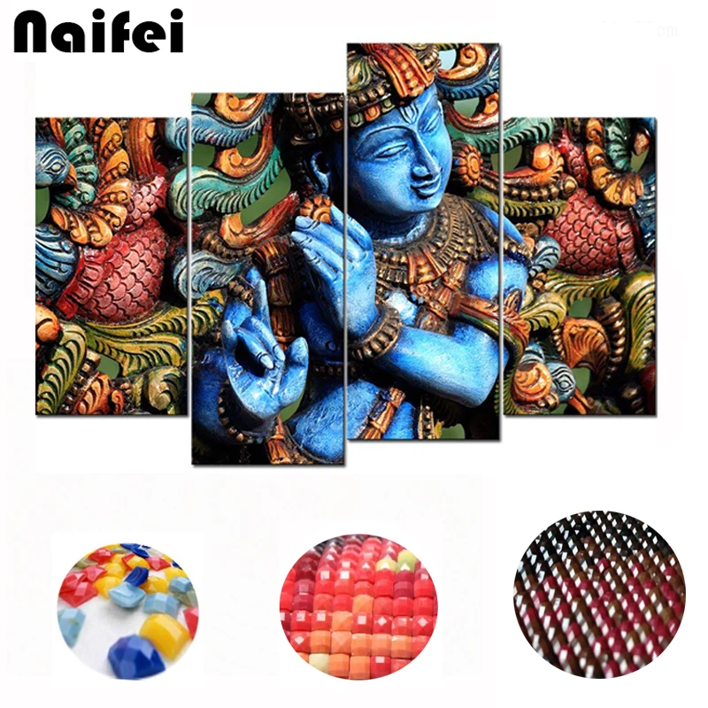 

Diy Diamond Painting Cross Stitch Needlework Full Diamond Embroidery 4pcs/set indians buddha Religion 5D Diamond Mosaic Crafts