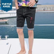 Мужские шорты Лето Новая мода прямые до колена джинсовые брюки мужские повседневные Вышивка Уличная средняя талия джинсовые шорты