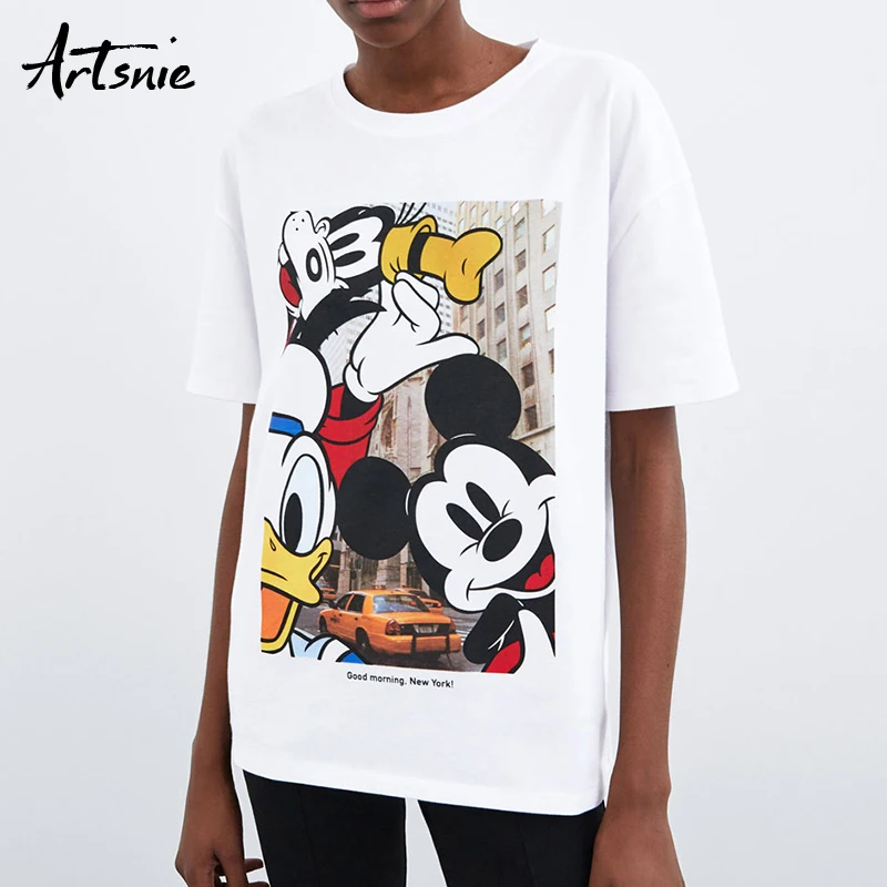 Preise Artsnie streetwear cartoon druck frauen t shirt sommer 2019 o hals kurzarm weiß tops t stück beiläufige gestrickte t shirts mujer