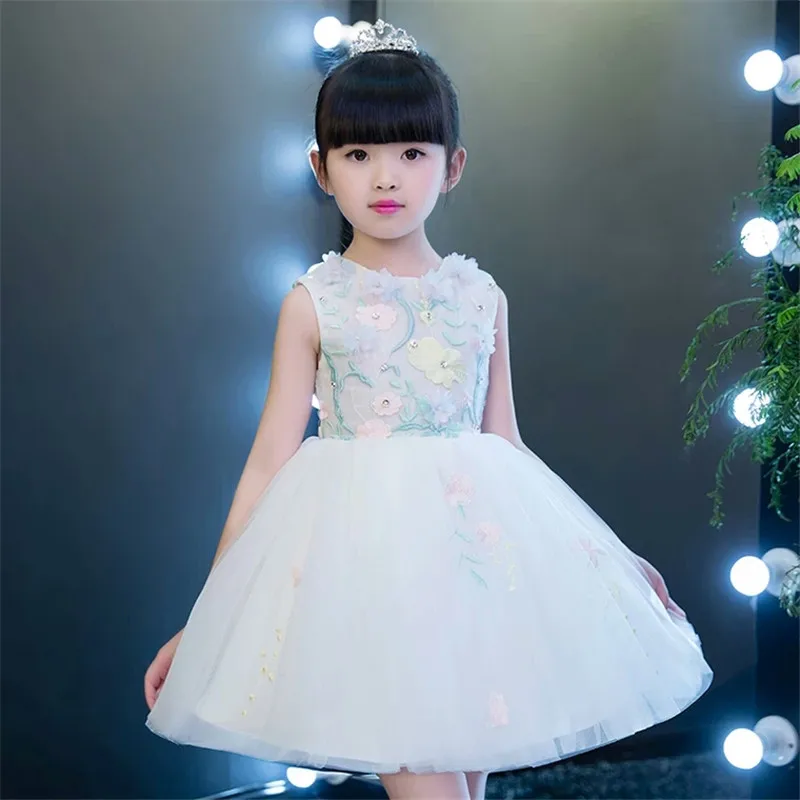 

2017 New Flower Embroidery Girls Dresses Summer Children Tutu Princess Dresses For Girls Birthday Party Dress Kids Clothing