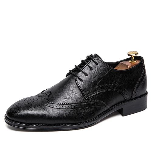 JUNJARM/ г.; модная брендовая мужская обувь в деловом стиле; обувь с перфорацией типа «броги» для свадебной вечеринки; кожаные оксфорды с круглым носком в стиле ретро; Цвет черный, коричневый - Цвет: Black