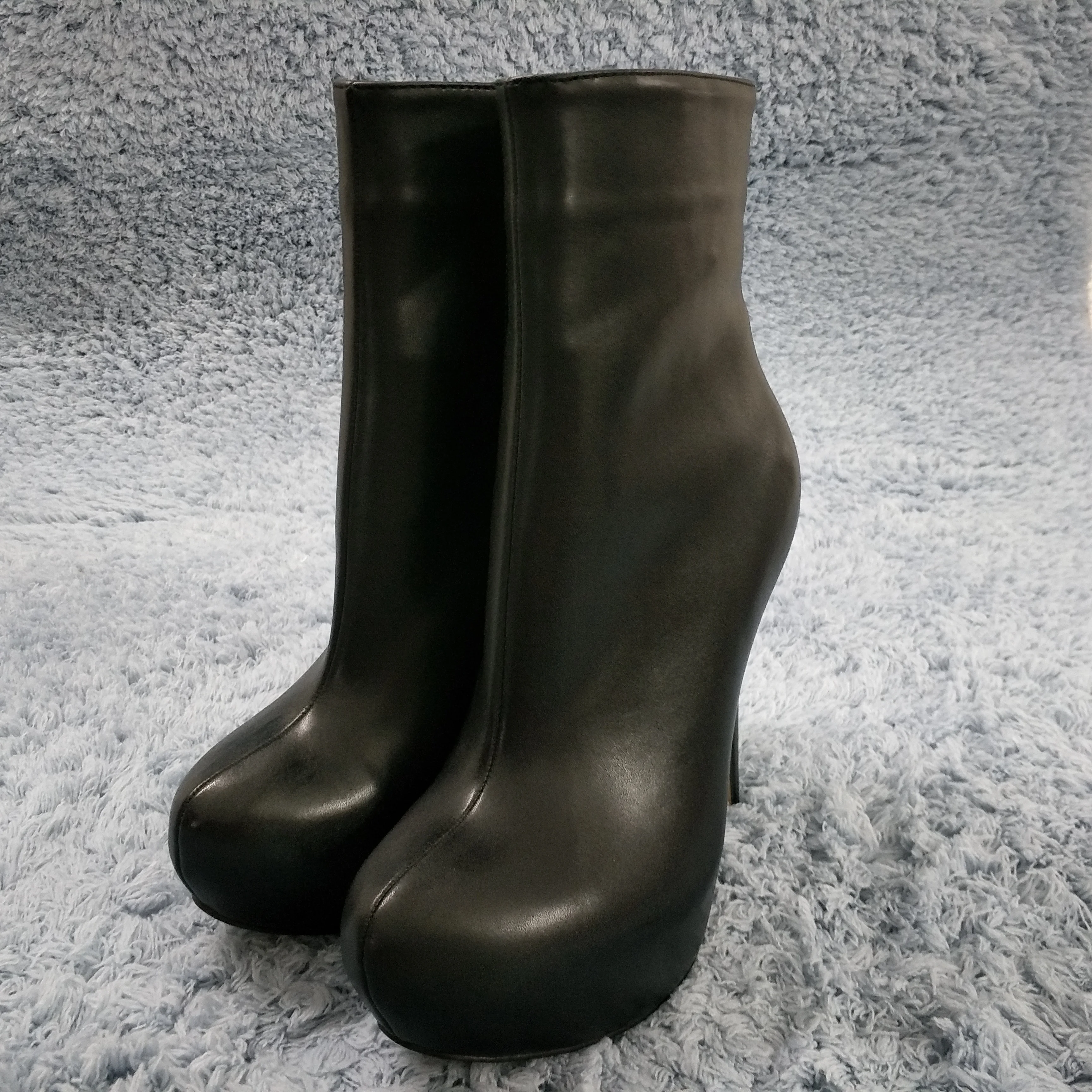Женские сапоги до середины икры на тонком высоком каблуке-шпильке модные черные вечерние женские полусапожки из PU искусственной кожи на платформе с круглым носком 3463BT-a