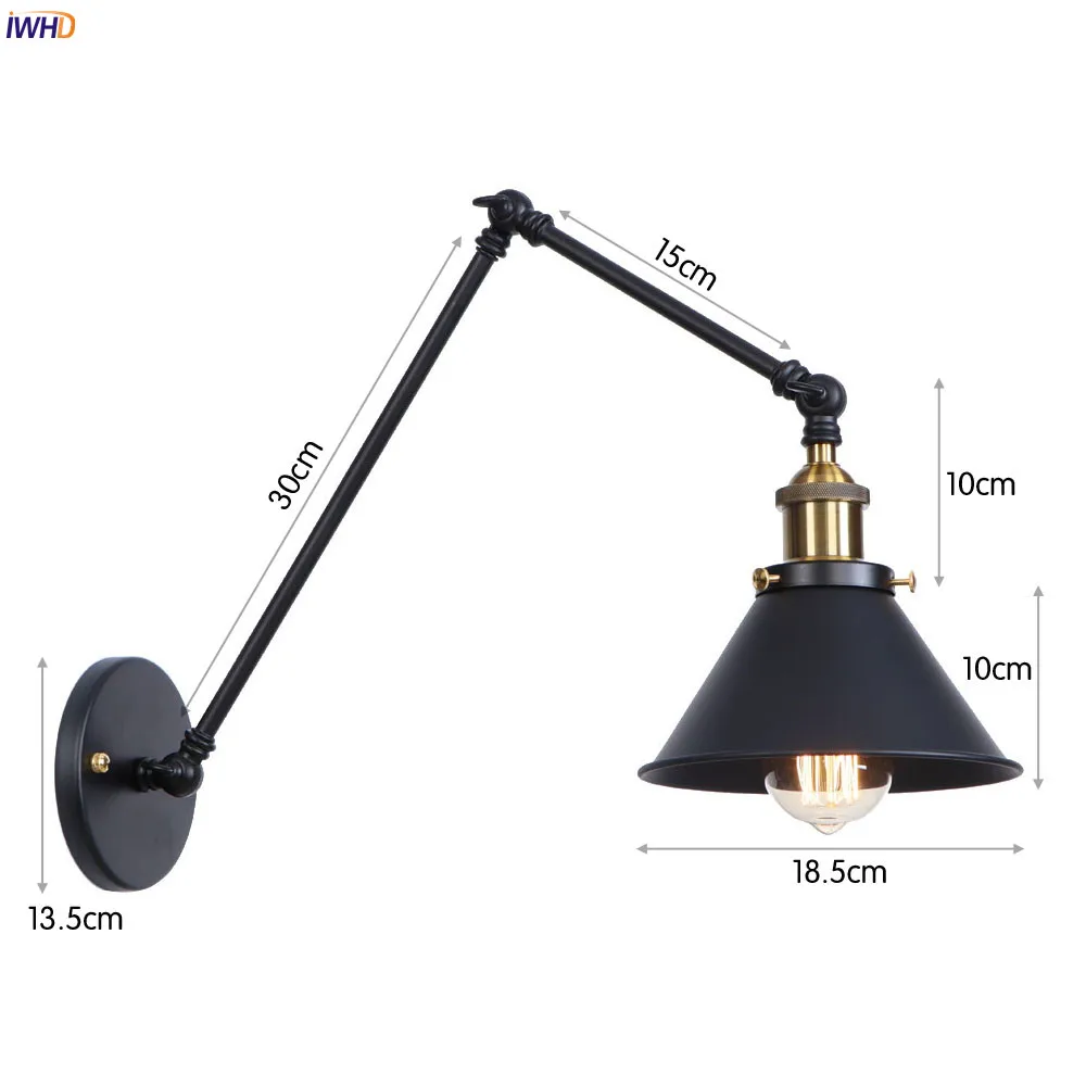 IWHD античный поворотный длинный настенный светильник светодиодный светильник для спальни железный металлический Лофт стиль промышленный настенный светильник в стиле ретро винтажное бра Эдисона
