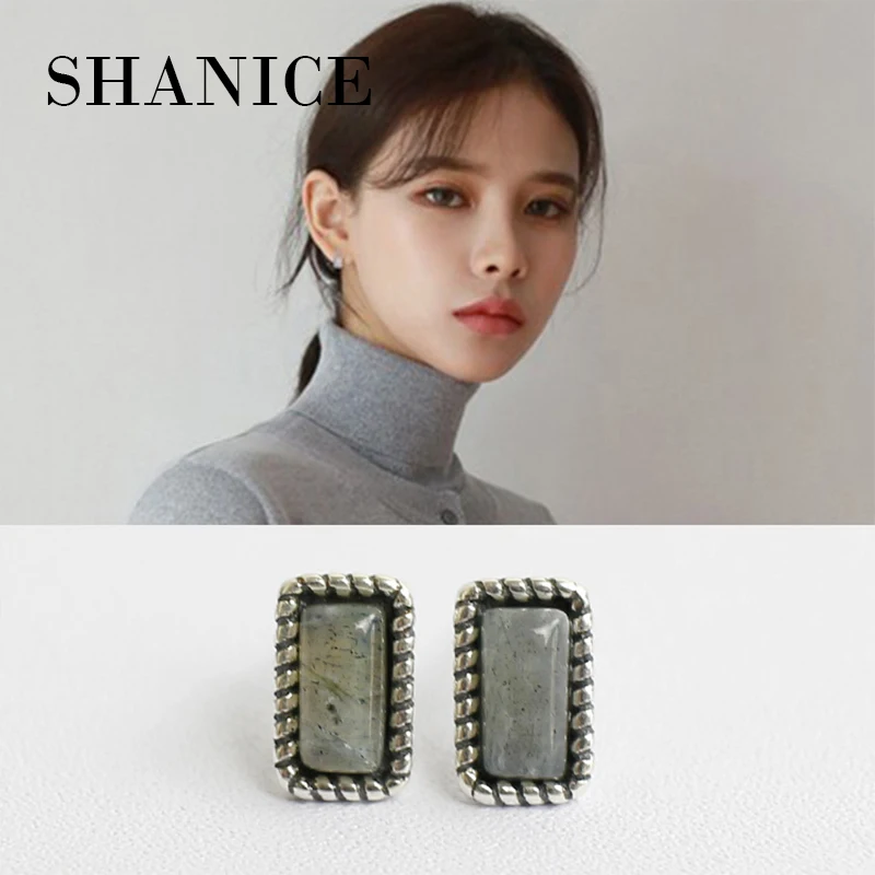 

SHANICE 925 Sterling Silver Earrings Womens Earrings Vintage Moonstone Square Designer Bohemian Earrings European Ethnic Jewelry