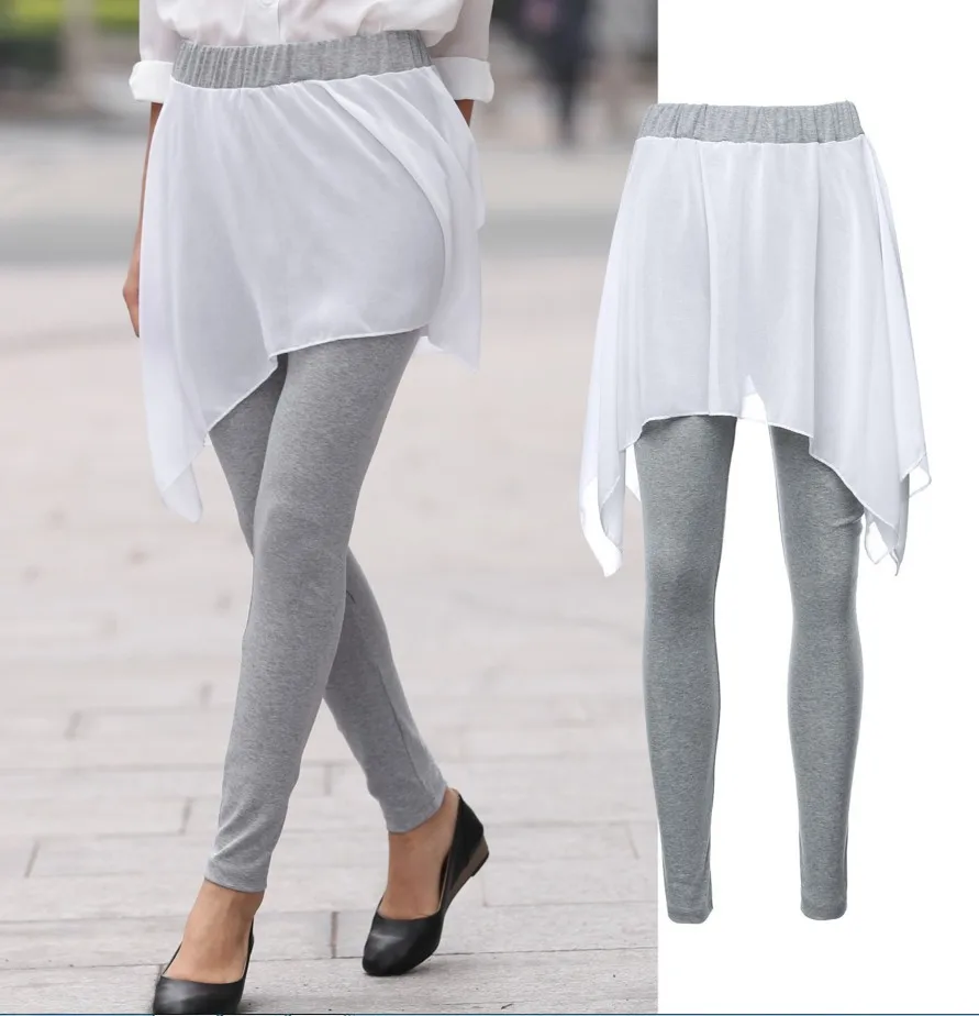 2017 hot sale fashion stylish factory 2-in-1 Leggings with Chiffon Skirt low Moq wish style