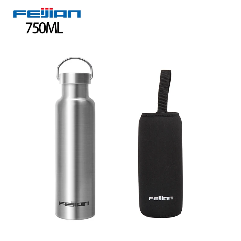 Feijian Sports Thermos bottle Stainless Steel Insulated Outdoor Drinking Water Bottle Vacuum flask travel kettle shaker - Цвет: 750ml  sliver sleeve