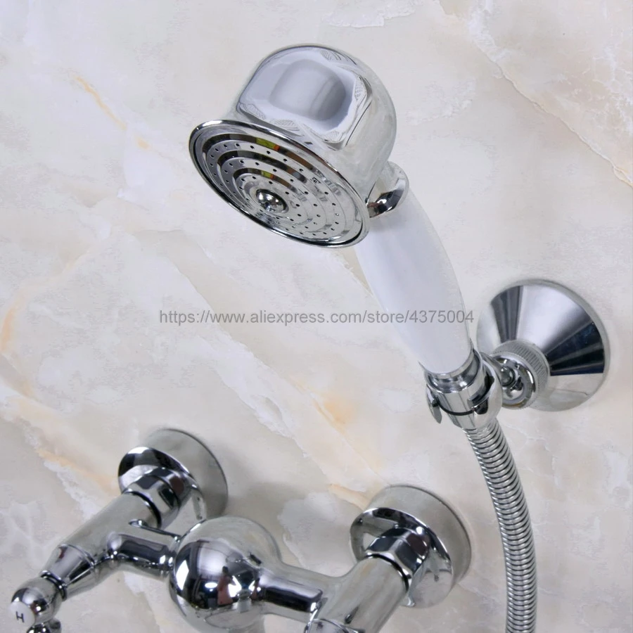 Description Picture 6 of itemWall Mounted Chrome Shower Set Faucet+Bath Tub Mixer Tap+Double Handles Hand Held Shower Head Shower Faucet Sets Nna282