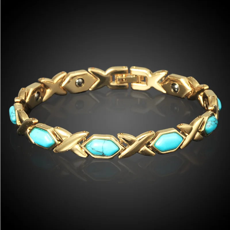 European Европейский Здоровья Магнитный браслет Настоящее золото Цвет опаловые браслеты и браслеты для женщин ювелирные изделия оптом Pulseira Feminina - Окраска металла: A1