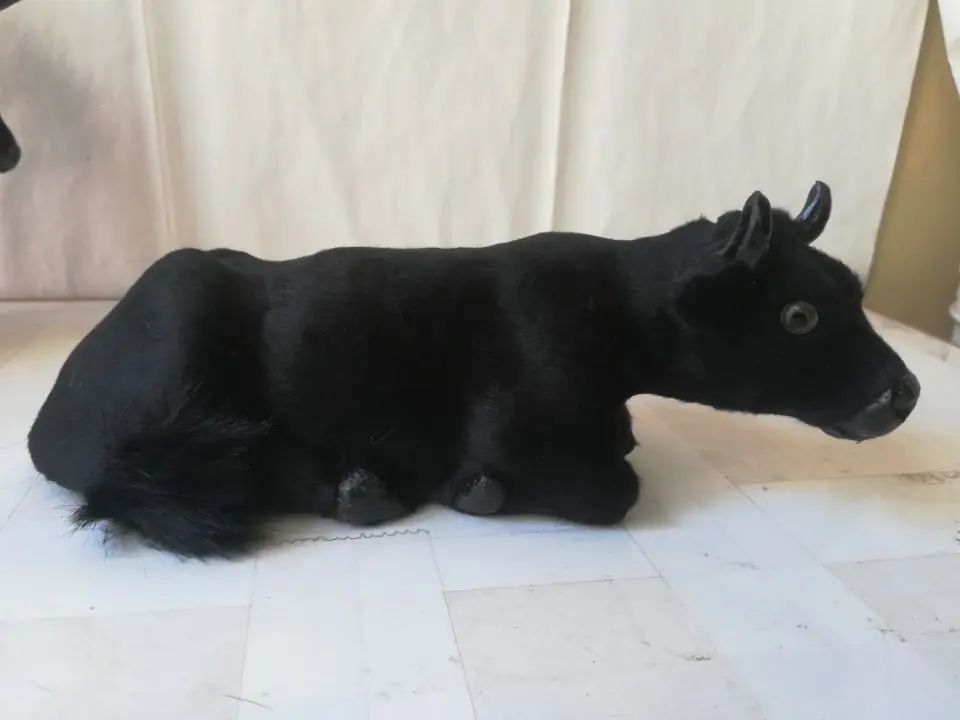 large 24x7x7cm simulation black cattle hard model polyethylene&furs prone cattle prop,home decoration gift s1669