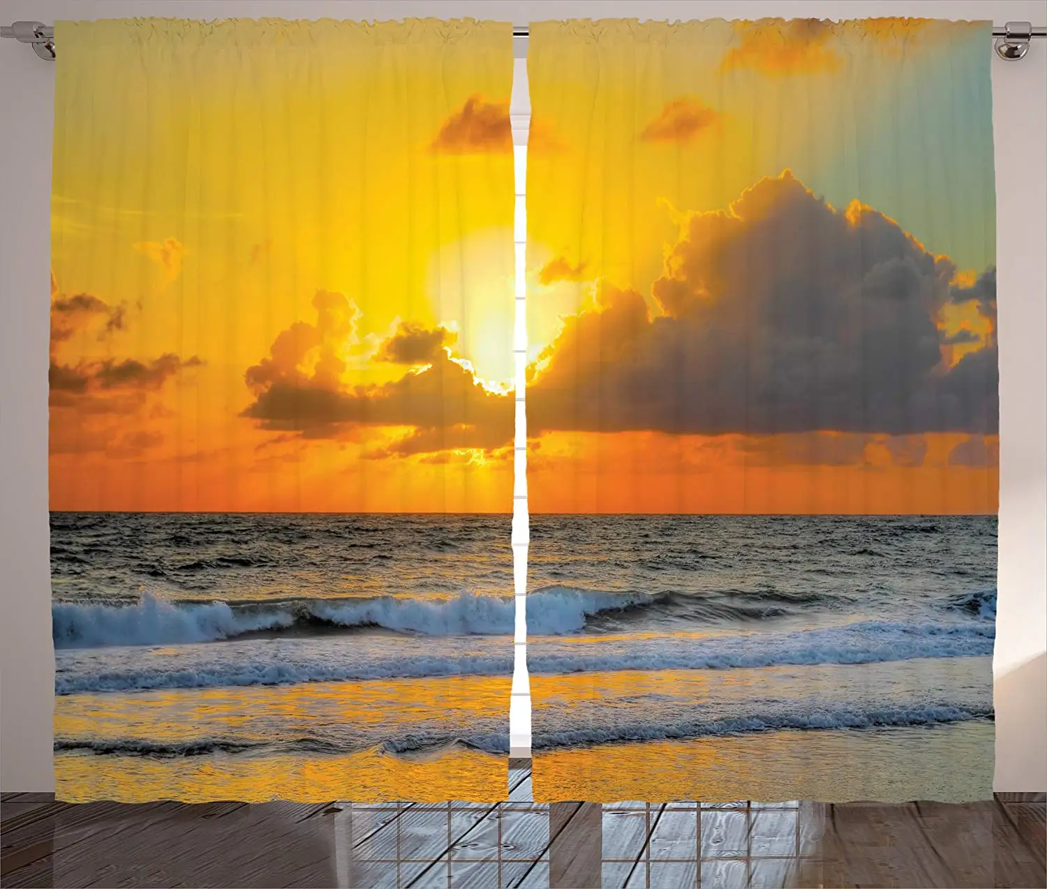 

Ocean Curtains Morning at The Beach in Brazil The Sun Rays Through The Clouds Over The Sea Sunset Living Room Bedroom Decor