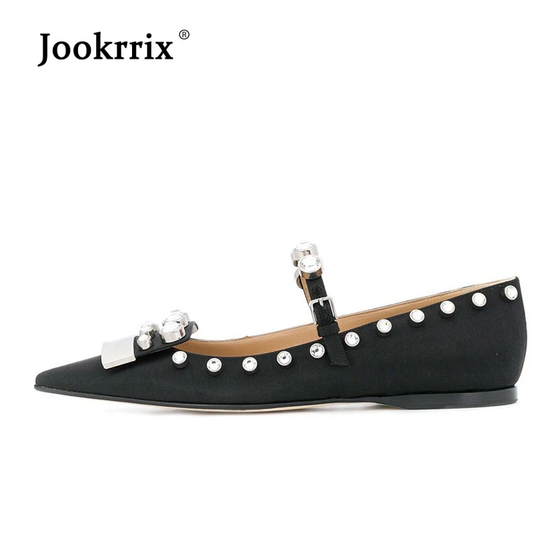 

Jookrrix Crystals Flats Shoes Women Rivets Spring zapatos de mujer Rhinestones chaussures femme Sexy Lady Pointed-Toe footware