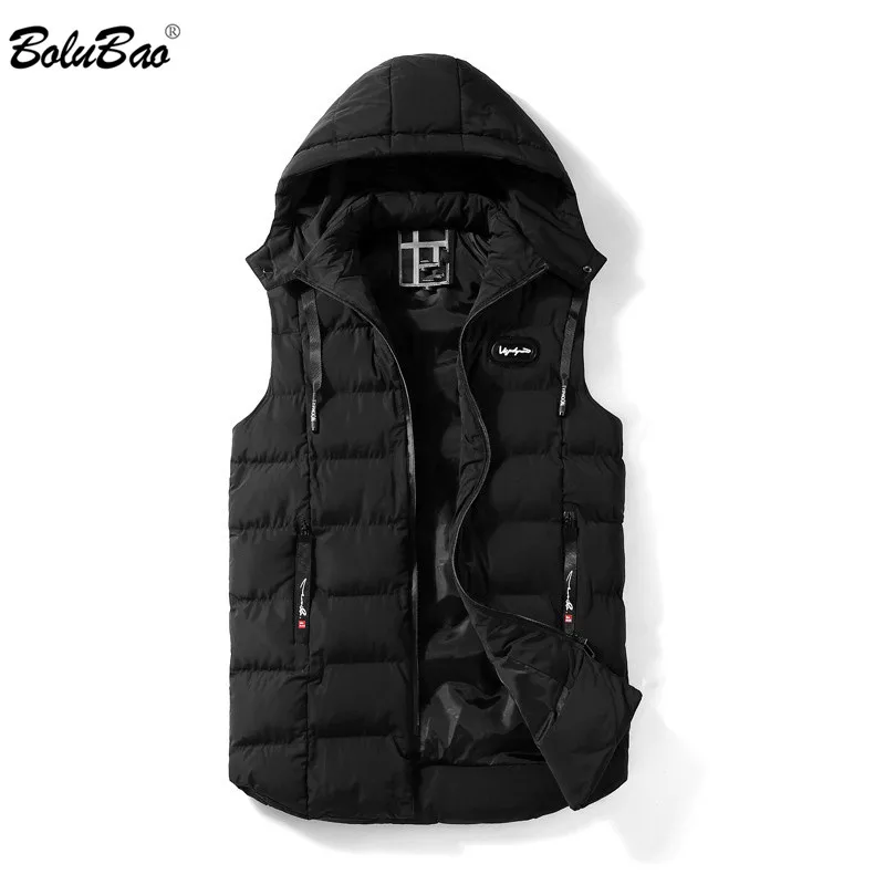 

BOLUBAO Brand Vest Men 2019 New Men's Solid Color Hooded Vests Zipper Pocket Decoration Male Warm Winter Jacket Vest