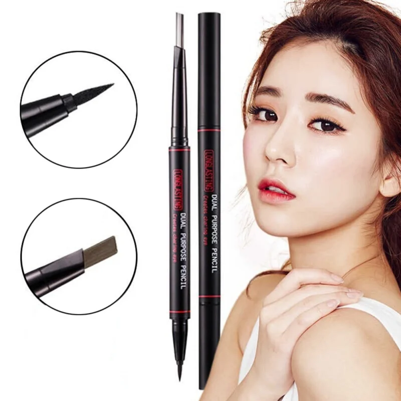 2 In 1 Eyeliner Eyebrow Pen Waterproof Smudge Proof Double End Eyeliner