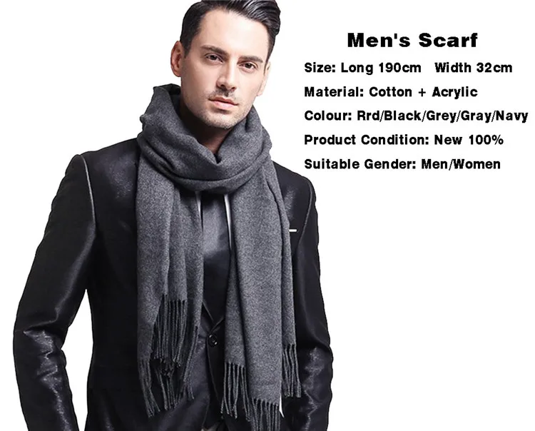 Elegant Gray Men's Scarf Winter Faux Cashmere Male Scarves Black Navy Men's Scarfs Classic Plaid Scarf for Men Red Women Tippet