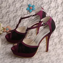 Wedopus MW535 Женщины Фиолетовый Свадебные Туфли Кружева Свадебные Каблуки Peep Toe Платформа Насосы С Луком