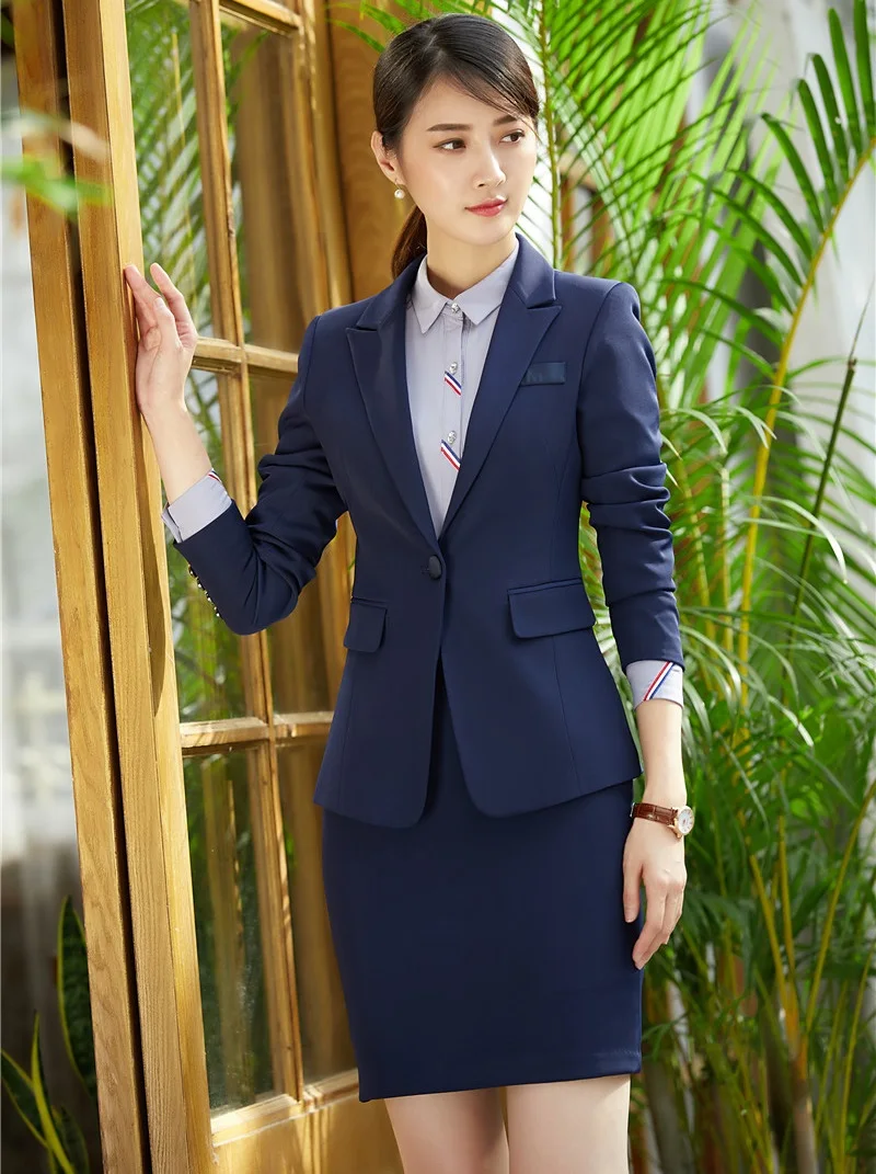 New Style Office Uniform Designs Women Skirt Suits Blazer