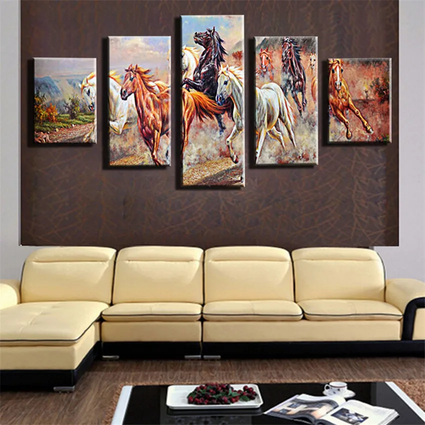 WEEN-HD-5-Panel-Horse-Canvas-Printed-Painting-Modern-Running-Horse-Cuadros-Decorativos-Wall-Pictures-Art